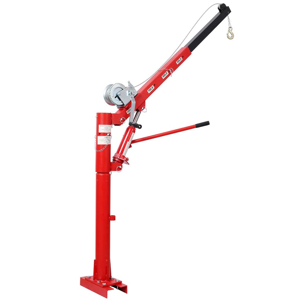 Pickup Truck Crane with Manual Winch, 1000 lb Capacity, Adjustable Boom, 360° Swivel Base, Heavy Duty Steel Q455758