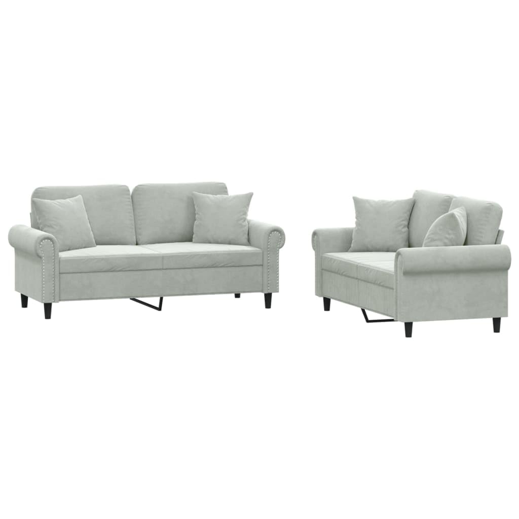 Light Gray Velvet 2 Piece Sofa Set with Throw Pillows M53999