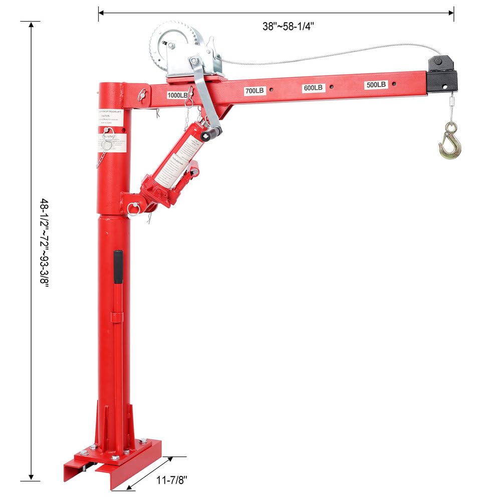 Pickup Truck Crane with Manual Winch, 1000 lb Capacity, Adjustable Boom, 360° Swivel Base, Heavy Duty Steel Q455758