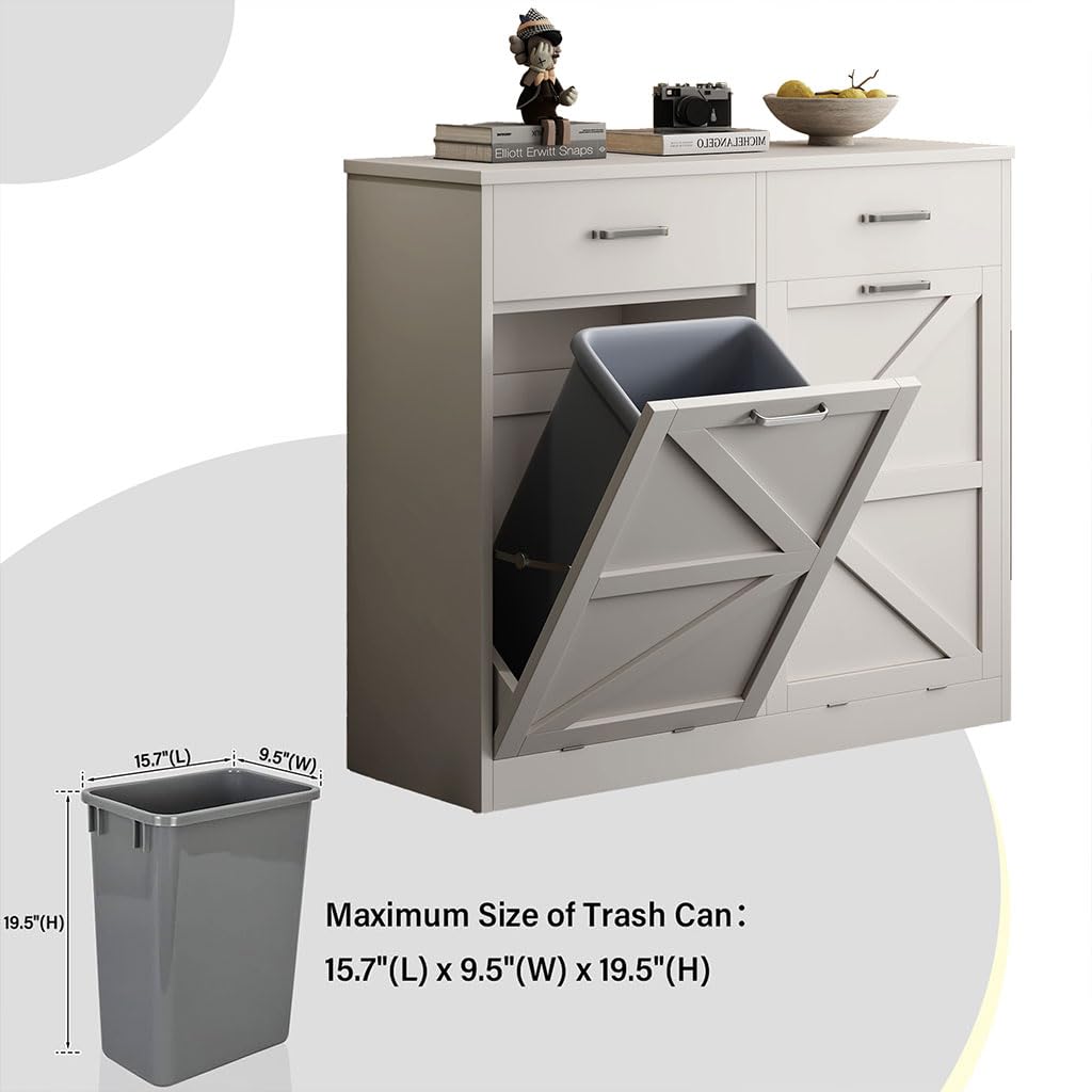 White Wooden Tilt Out Trash Cabinet X61019