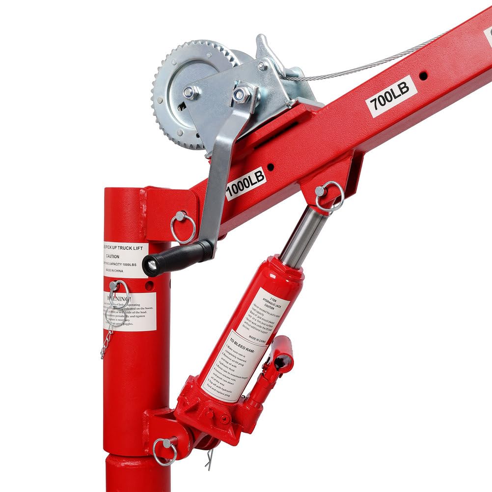 Pickup Truck Crane with Manual Winch, 1000 lb Capacity, Adjustable Boom, 360° Swivel Base, Heavy Duty Steel Q455758