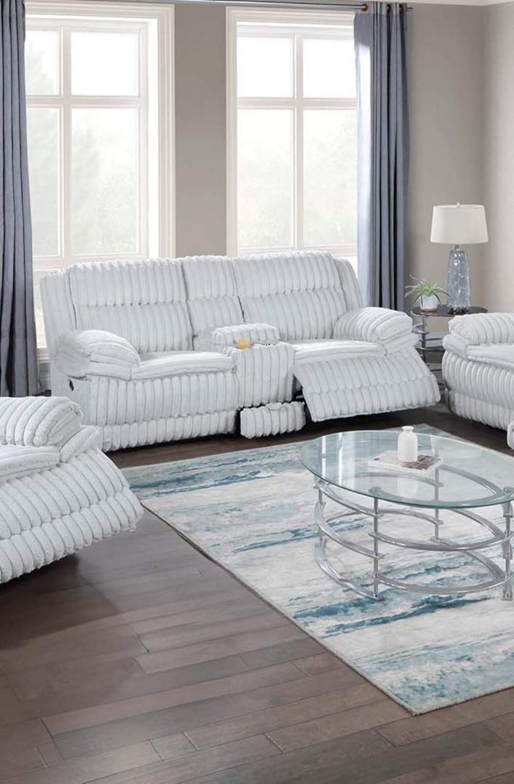 Light Gray Corduroy Manual Motion Loveseat C27854