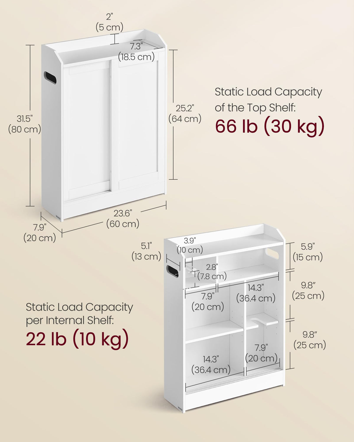 Slim Bathroom Storage Cabinet with Sliding Doors G992