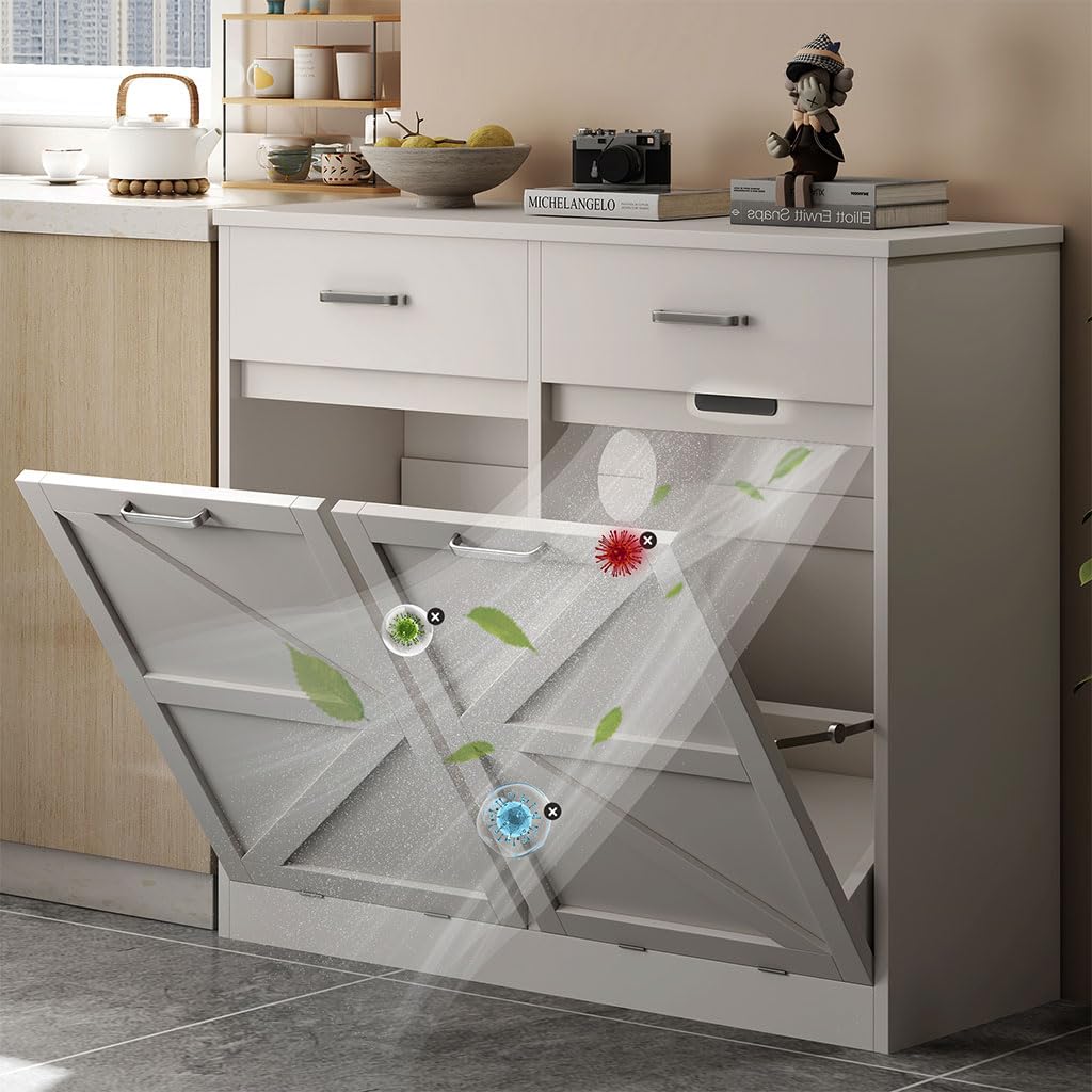 White Wooden Tilt Out Trash Cabinet X61019