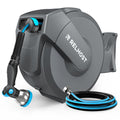 Retractable Garden Hose Reel, 5/8 in x 100 ft Wall Mount Heavy Duty with 10-Pattern Nozzle, Dark Grey U242