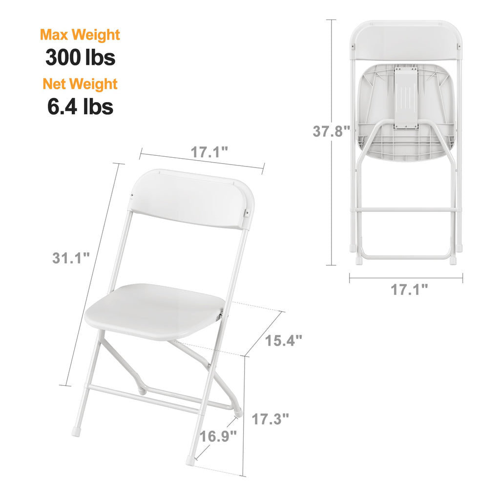 6 Pack White Plastic Folding Chair with Steel Frame A7628
