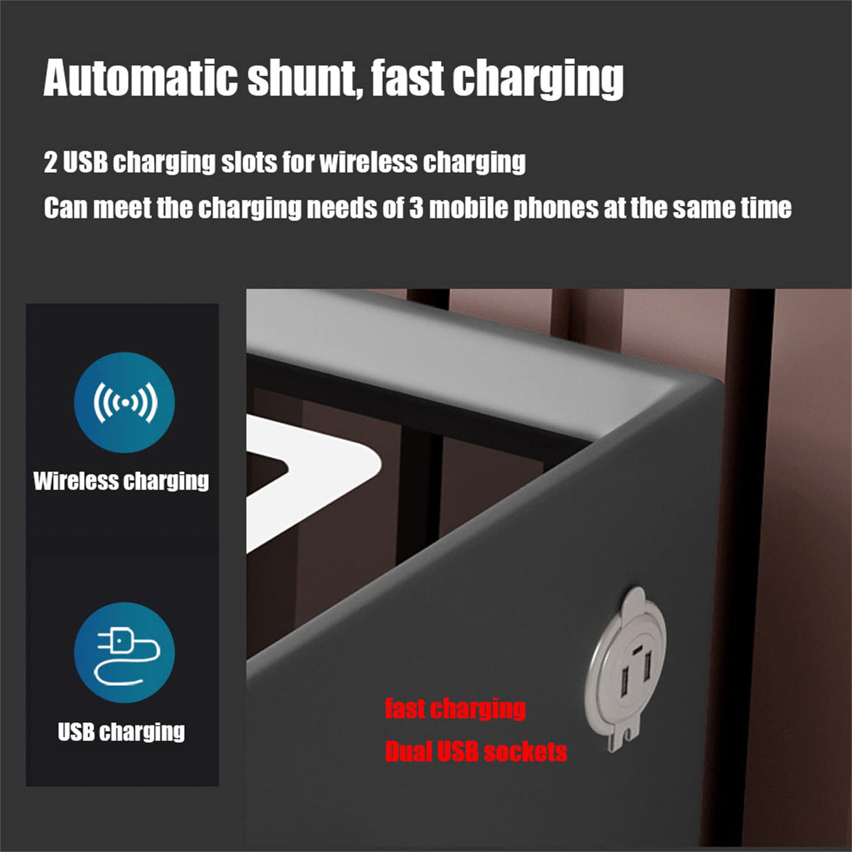 LED Nightstand with Bluetooth Speaker, Wireless Charging, 3 Colors LED Lights, USB & Type-C Port, 2/3 Drawers, Fingerprint Lock L582825