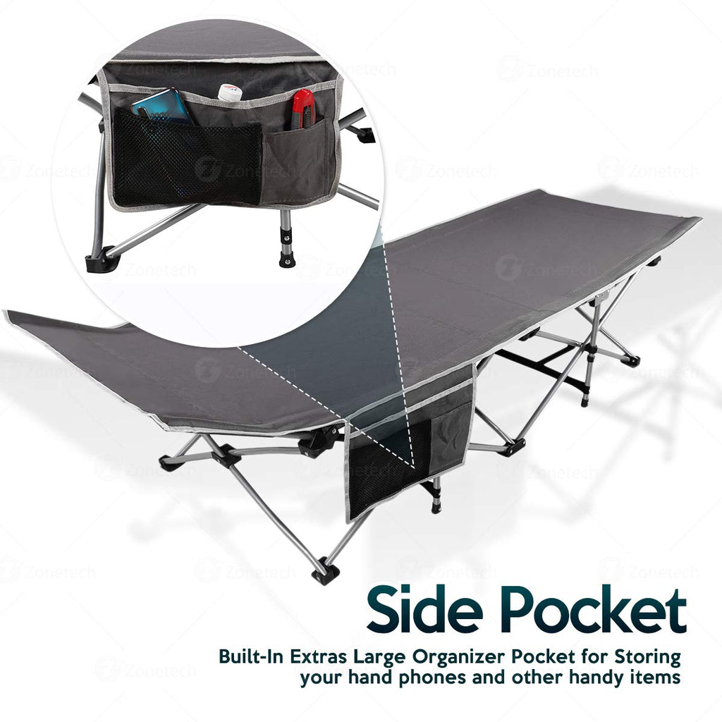 Folding Lightweight Portable Heavy Duty Travel Cot with Large Pocket H391214