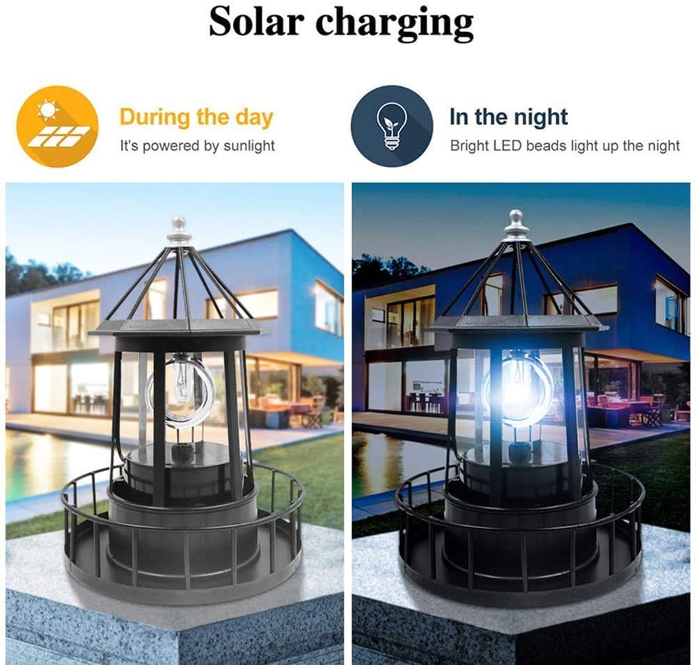 Black Waterproof Solar Outdoor Hanging Lighthouse Lamp X84522