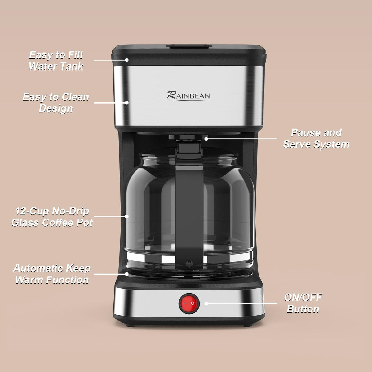 12-Cup Drip Coffee Maker with Glass Carafe Q496