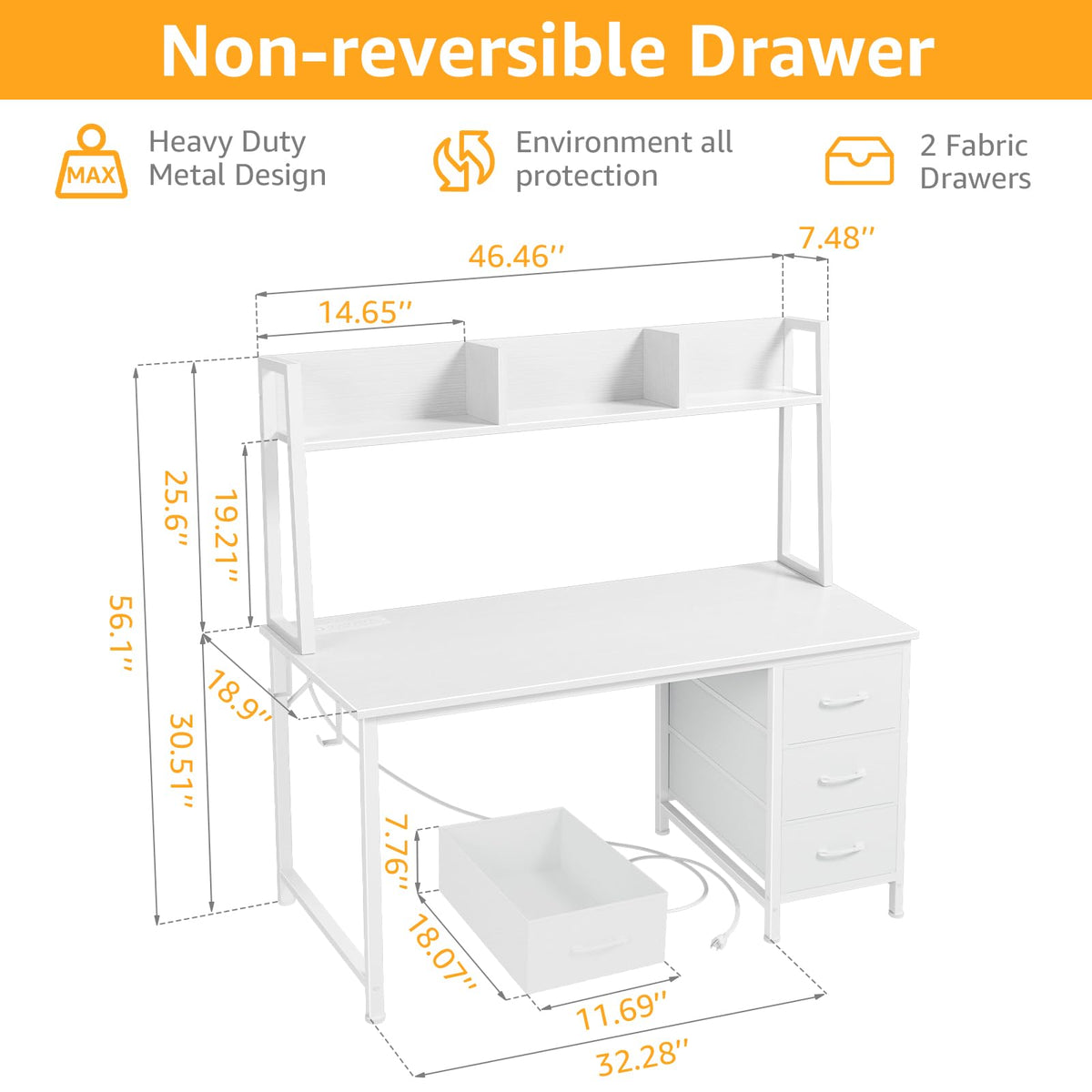 White Computer Desk with Hutch & Drawers 47 Inch N106