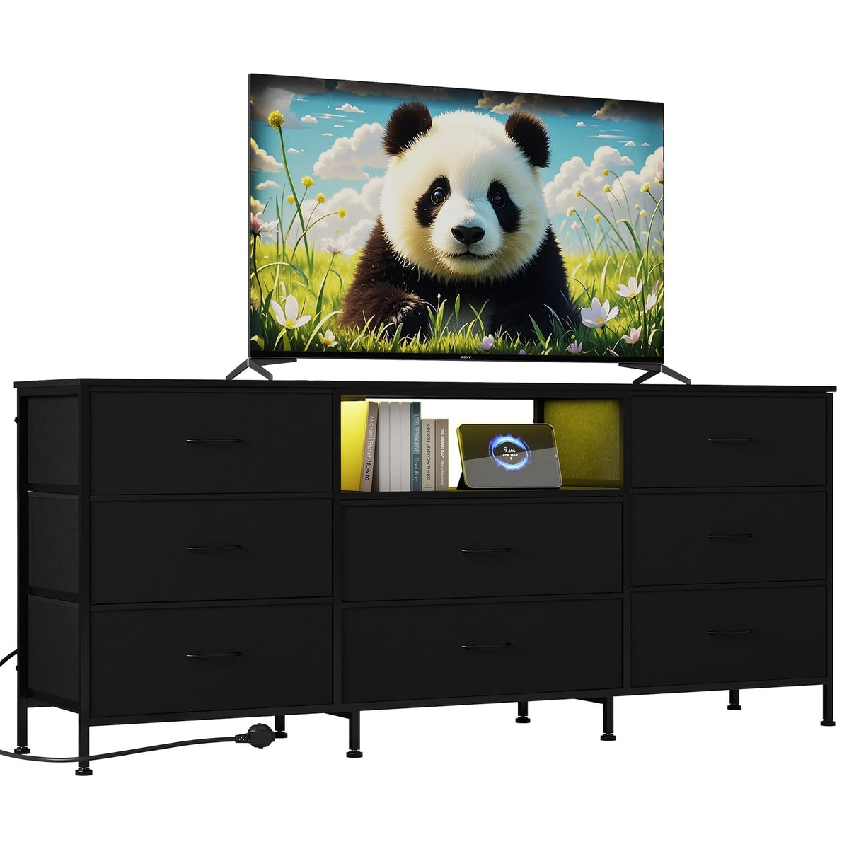 Black 8 Drawer TV Stand Dresser with Steel Frame H98567