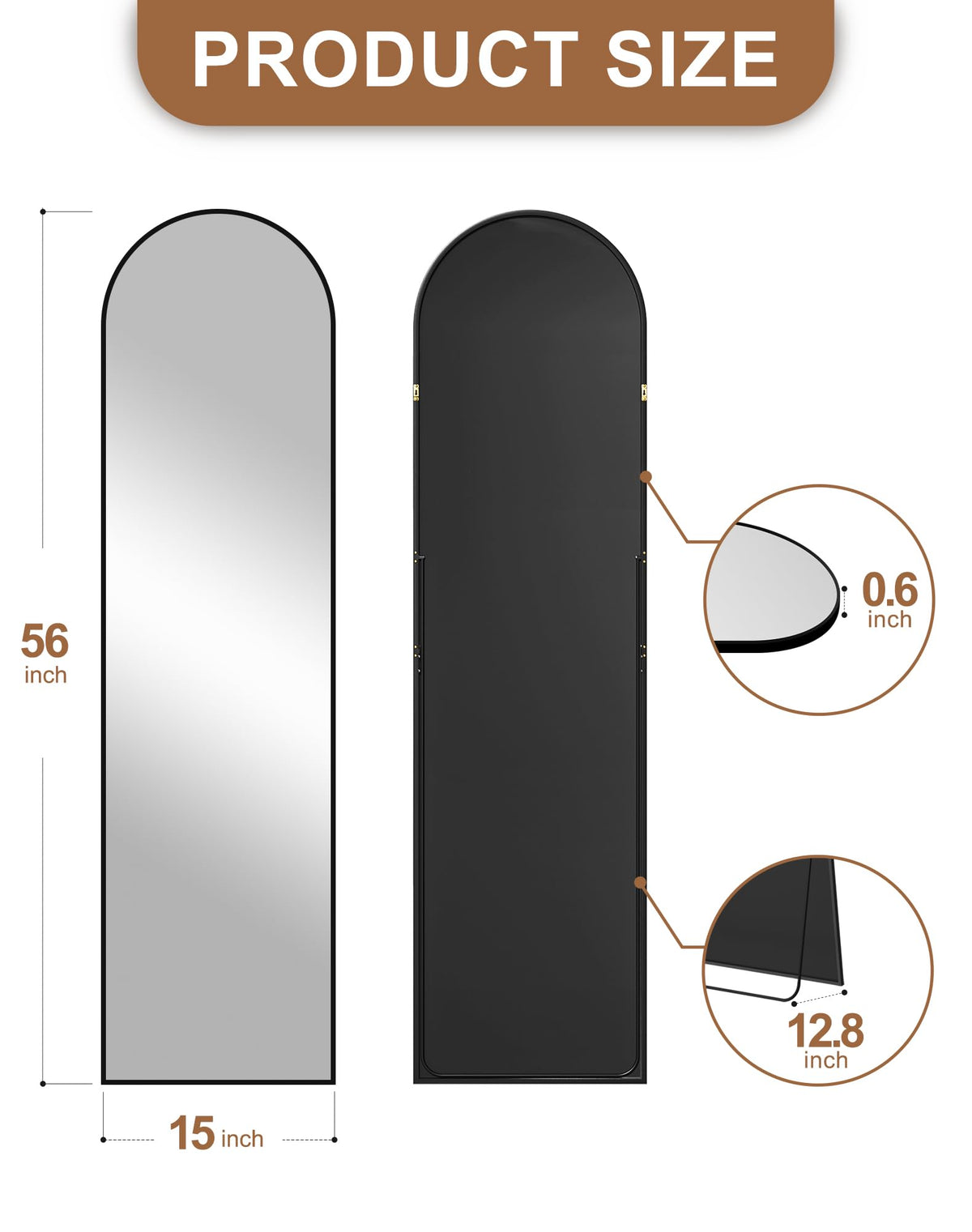 Arched Full Length Black Floor Mirror with Stand D6483