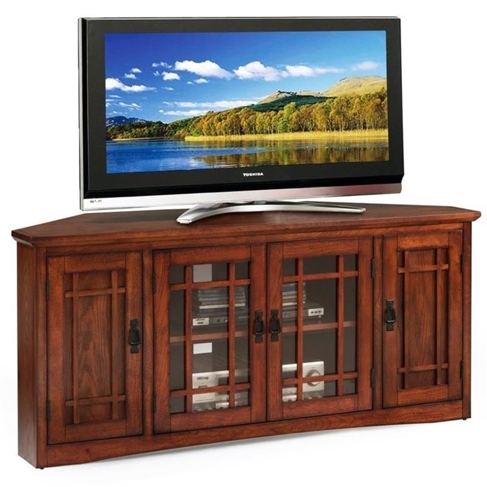 56" Corner TV Stand with Tempered Glass Doors and Adjustable Shelves P117709