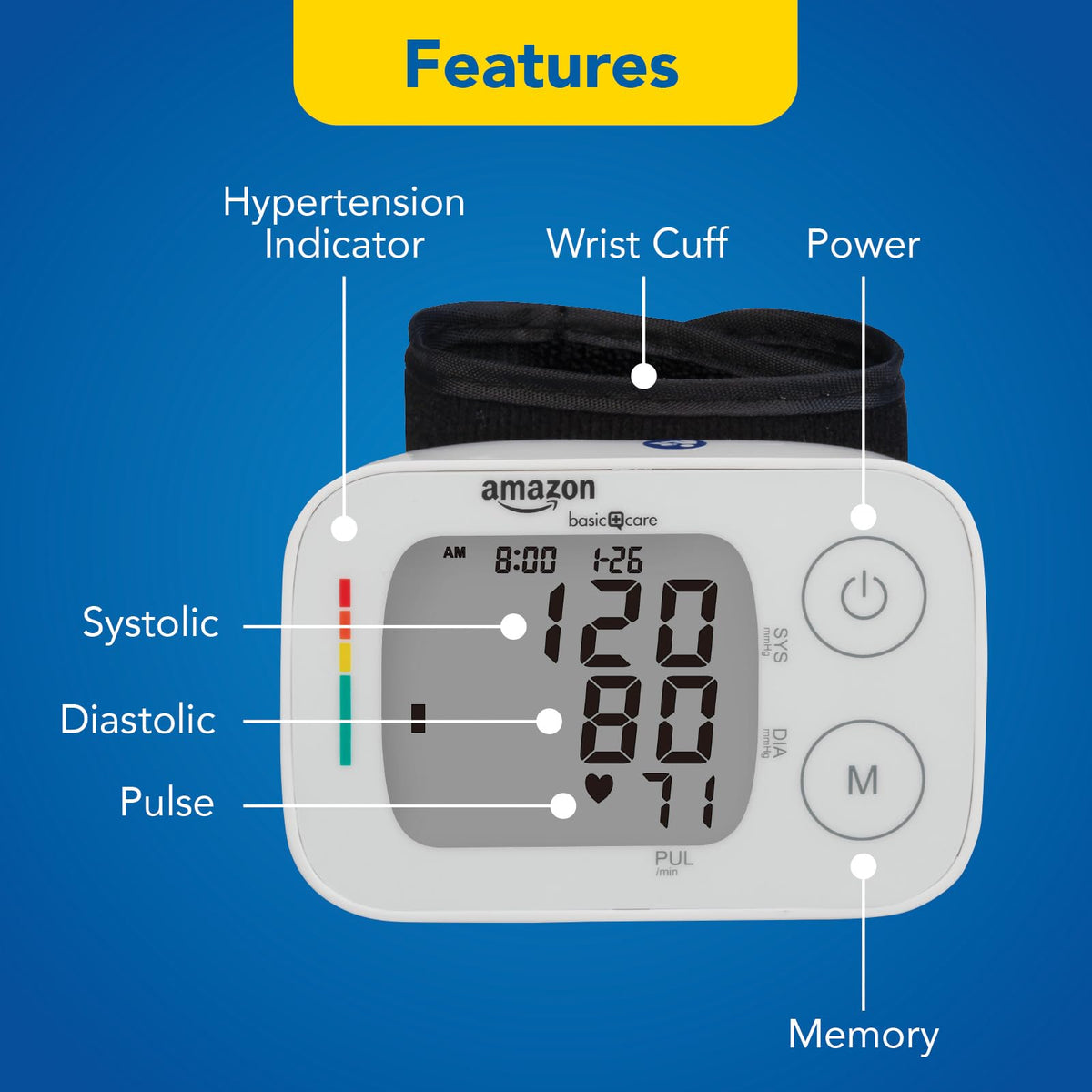 Wrist Blood Pressure Monitor with Large Display A125