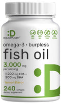 Omega 3 Fish Oil 3,000mg 240 Softgels EPA DHA Lemon Flavored B38862