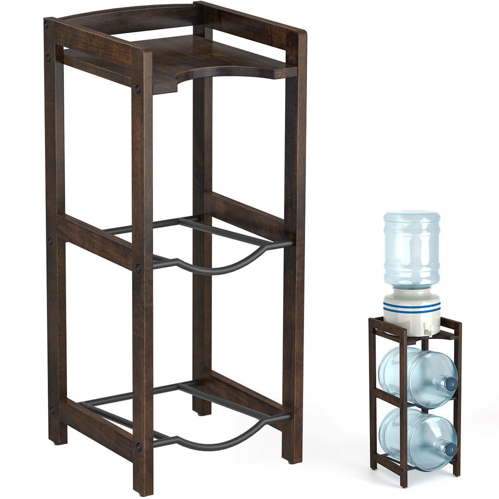 5 Gallon Water Jug Holder with Top Shelves, 3-Tiers Solid Wood Water Dispenser Stand G503461
