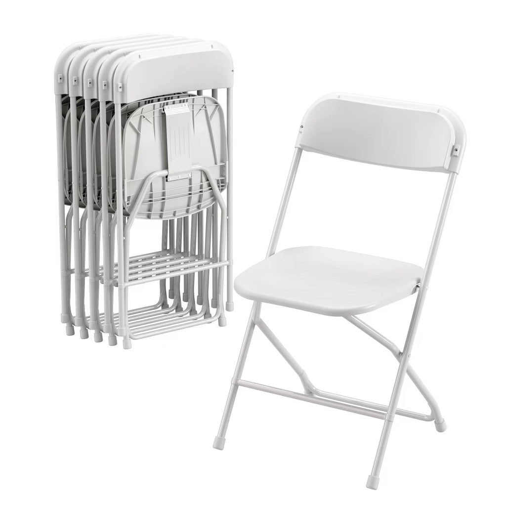 6 Pack White Plastic Folding Chair with Steel Frame A7628