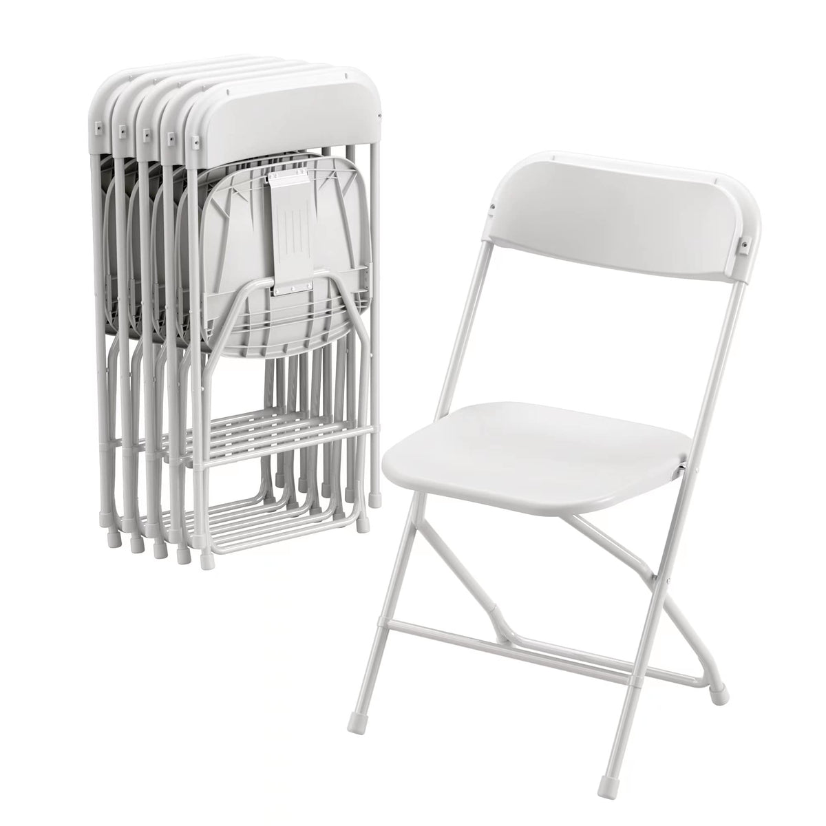 6 Pack White Plastic Folding Chair with Steel Frame A7628