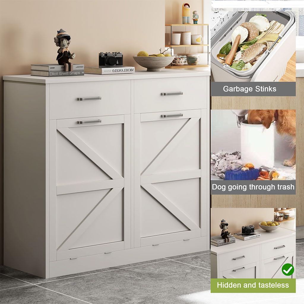 White Wooden Tilt Out Trash Cabinet X61019