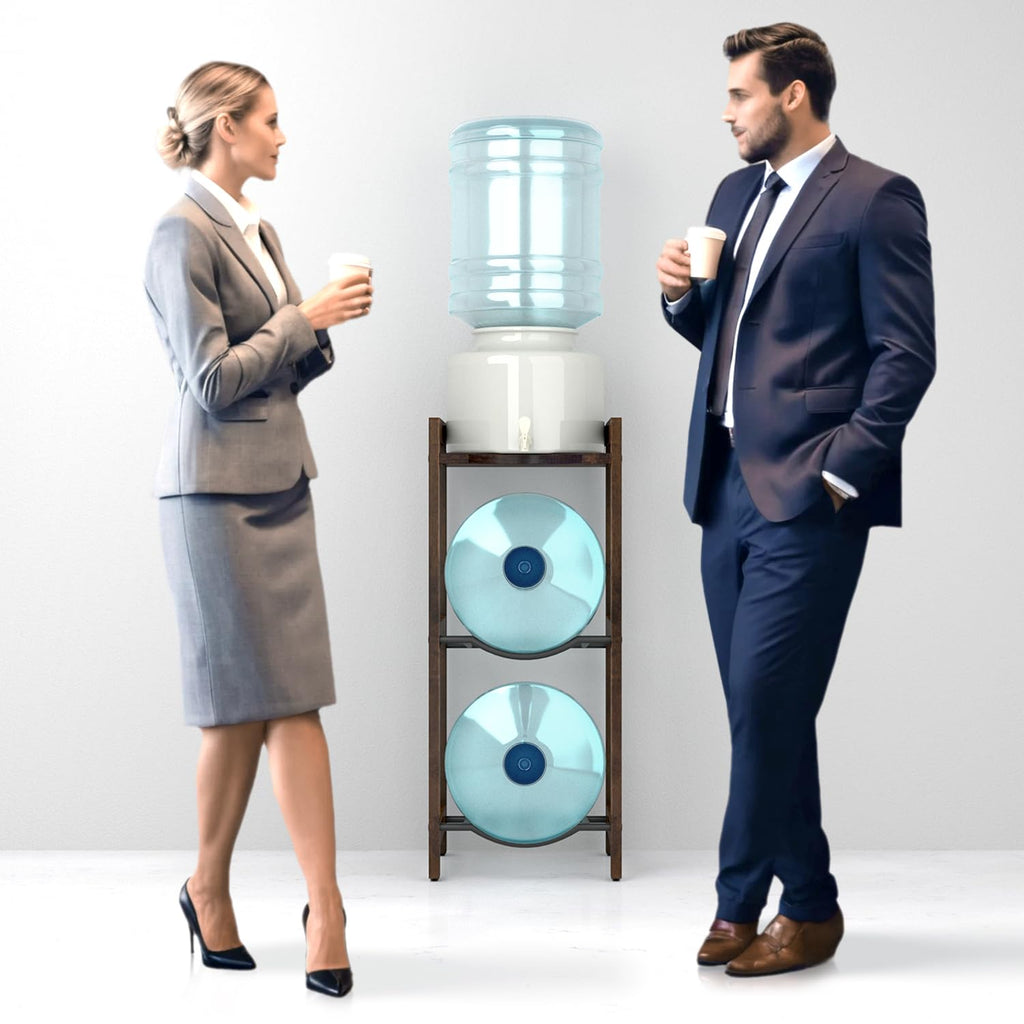 5 Gallon Water Jug Holder with Top Shelves, 3-Tiers Solid Wood Water Dispenser Stand G503461