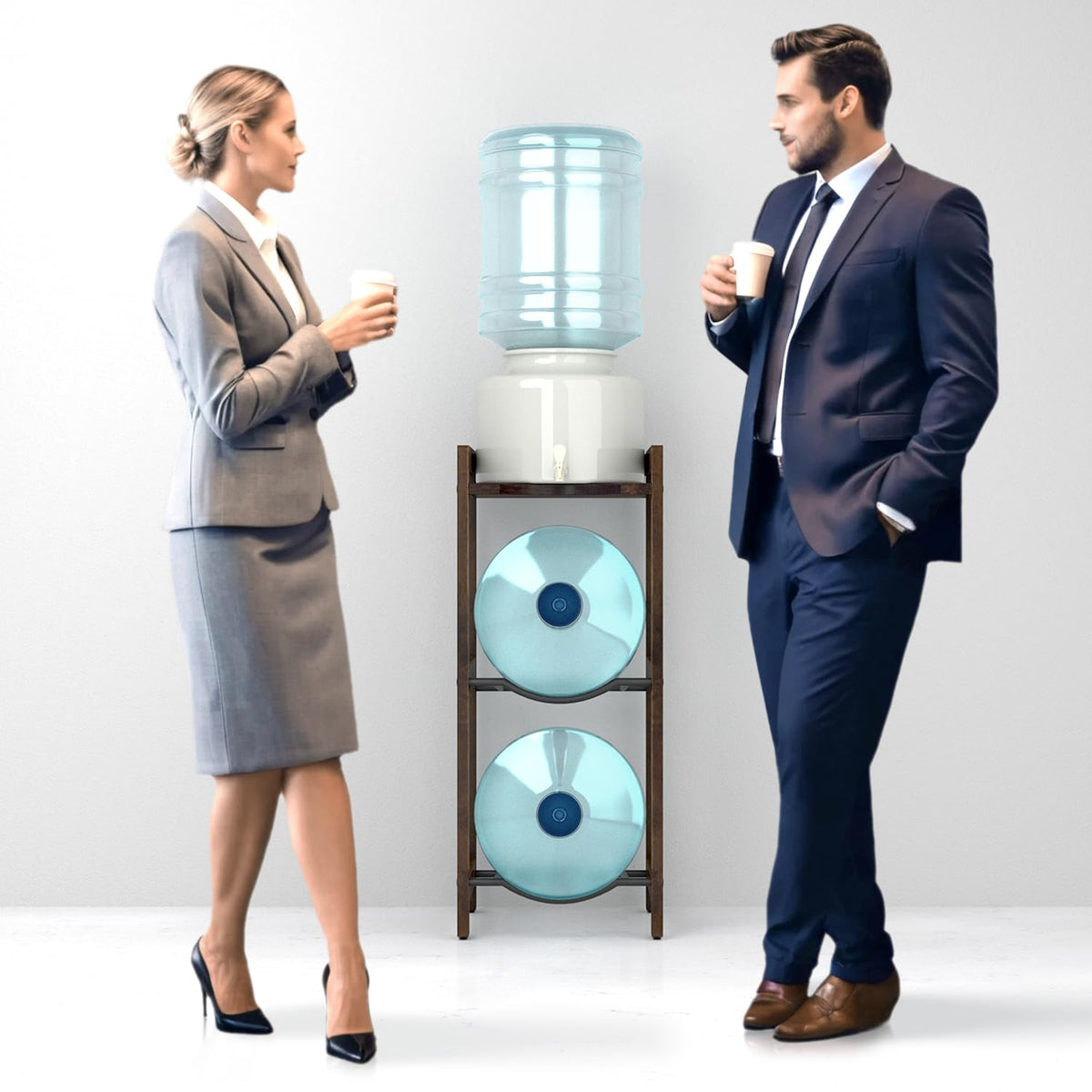 5 Gallon Water Jug Holder with Top Shelves, 3-Tiers Solid Wood Water Dispenser Stand G503461