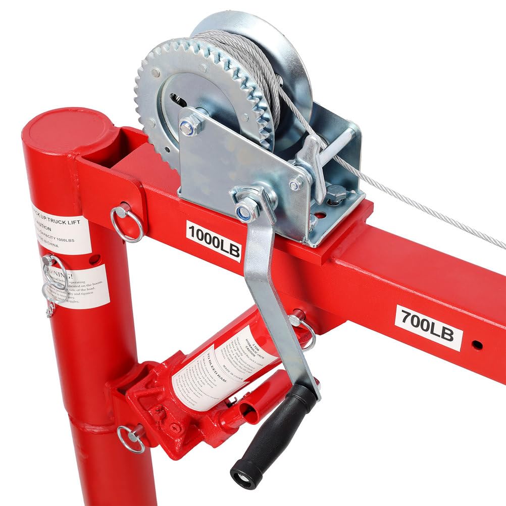 Pickup Truck Crane with Manual Winch, 1000 lb Capacity, Adjustable Boom, 360° Swivel Base, Heavy Duty Steel Q455758