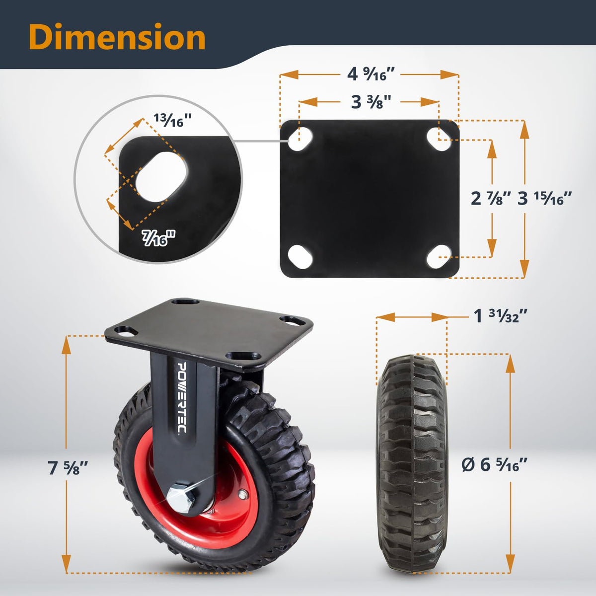 6 Inch Caster Wheels Set of 4 Heavy Duty Rubber X56803