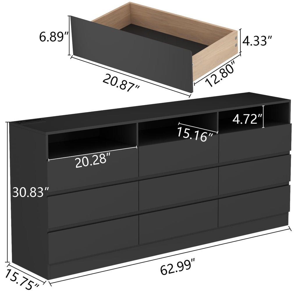 9 Drawer Dresser with Power Outlet T1179