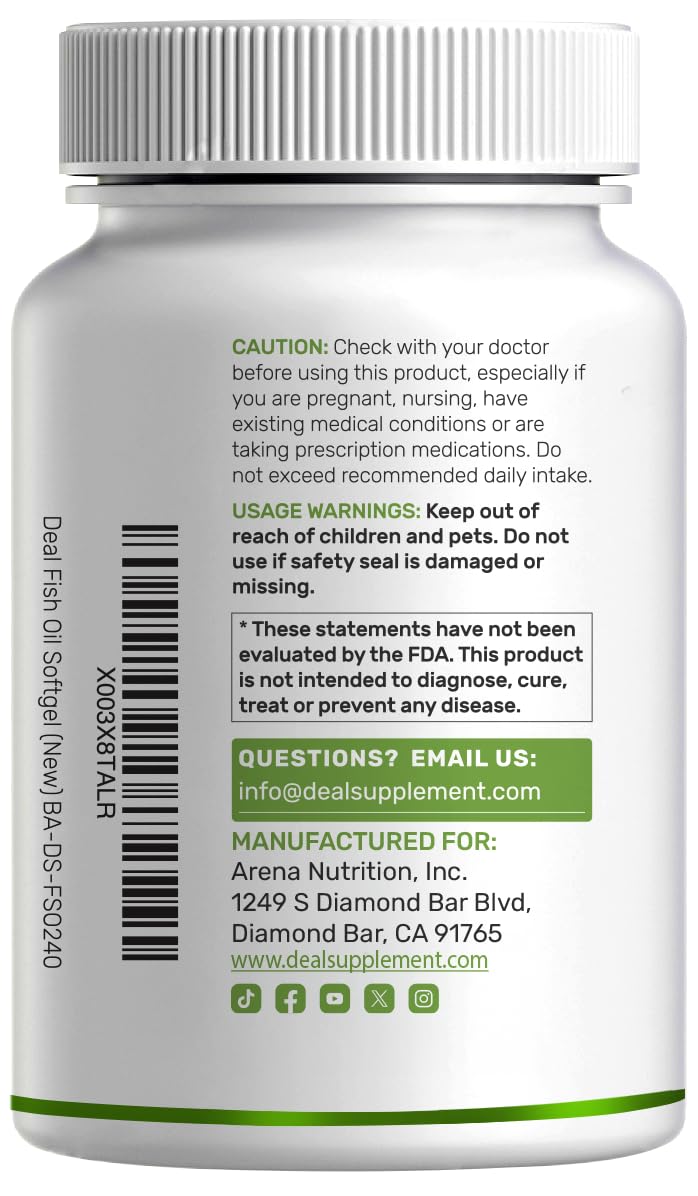 Omega 3 Fish Oil 3,000mg 240 Softgels EPA DHA Lemon Flavored B38862