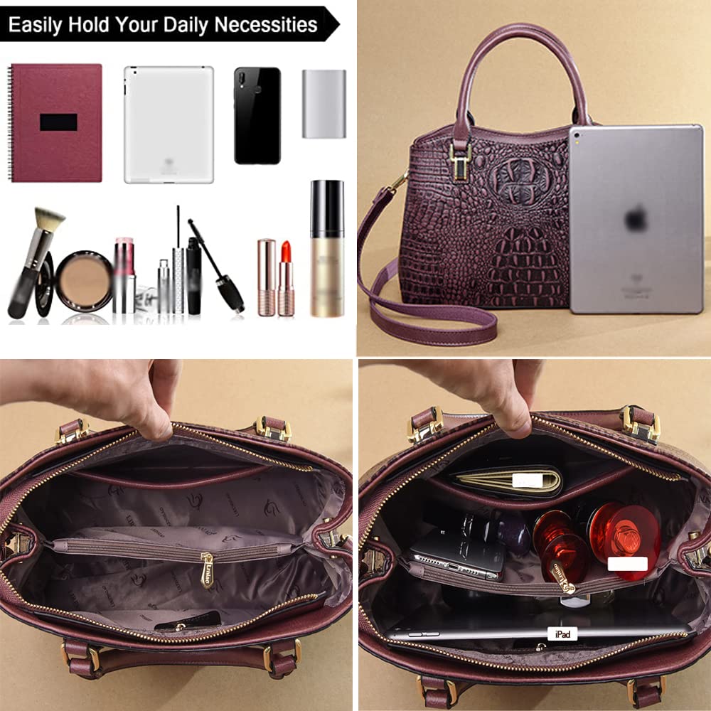 Crocodile Leather Satchel Handbag with Shoulder Strap R340