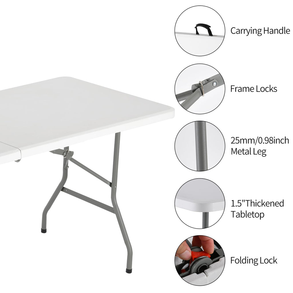 White Portable Folding Table with Carrying Handle N3267