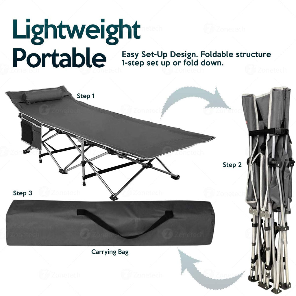 Folding Lightweight Portable Heavy Duty Travel Cot with Large Pocket H391214