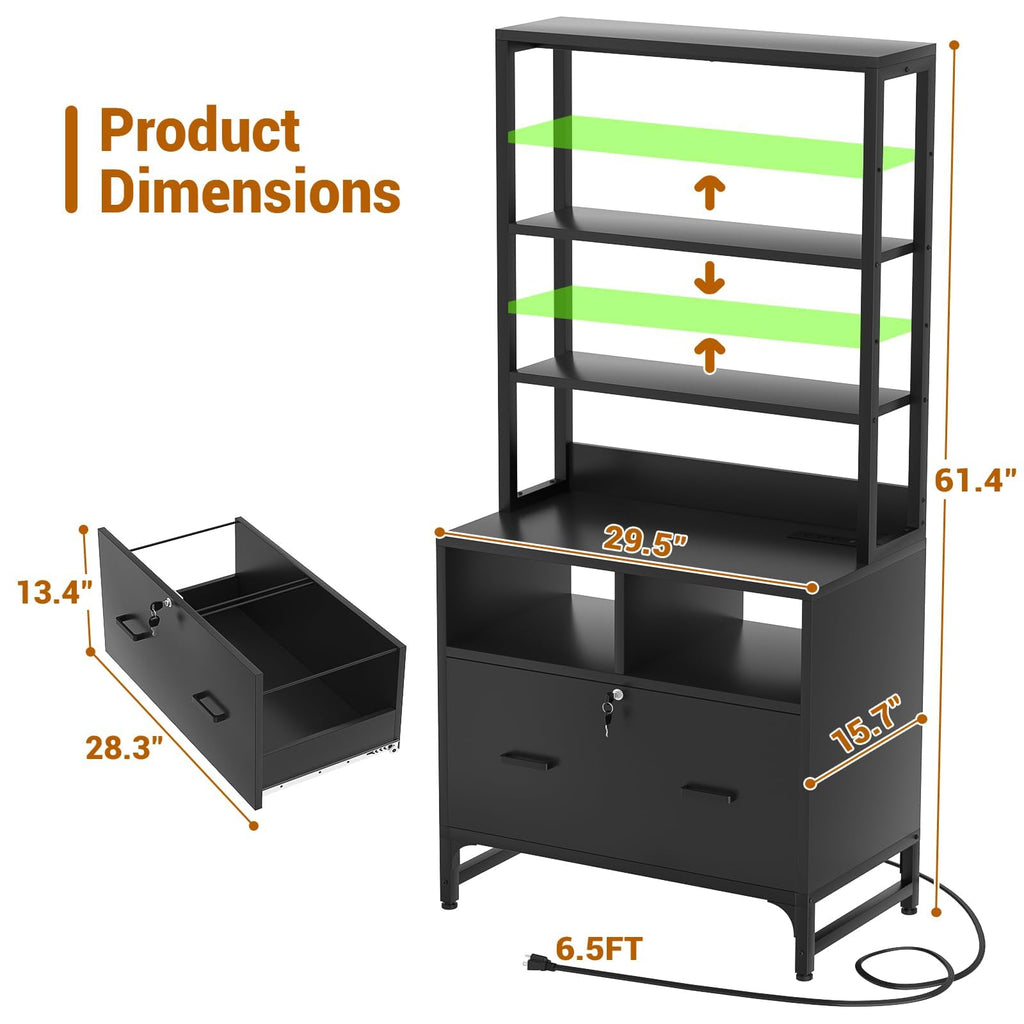 Black File Cabinet with Charging Station R943608