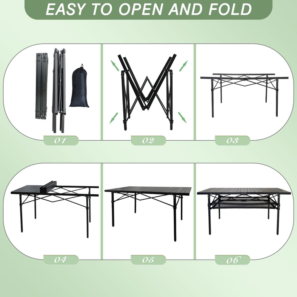 Large Folding Aluminum Camping Table with Storage and Carry Bag A6315