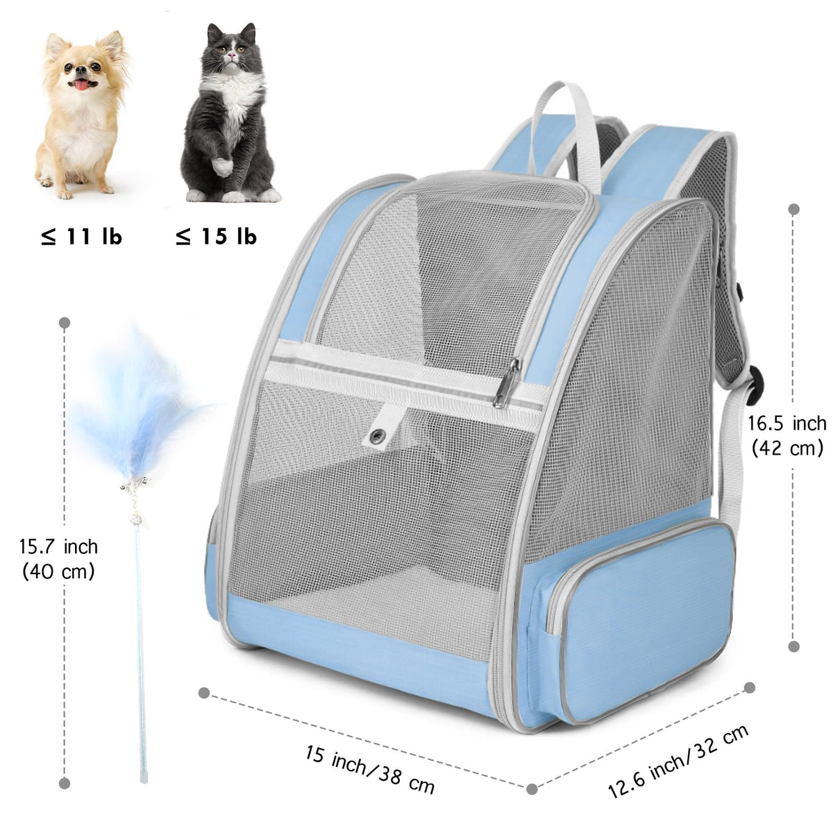 Blue Collapsible Cat Backpack Carrier with Mesh A236780