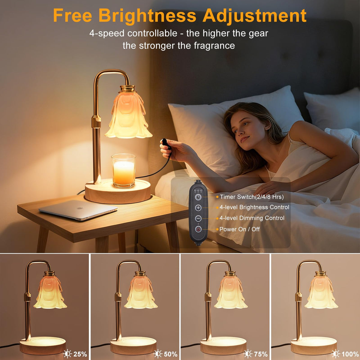 Adjustable Height Candle Warmer Lamp with Timer and Dimmer T131
