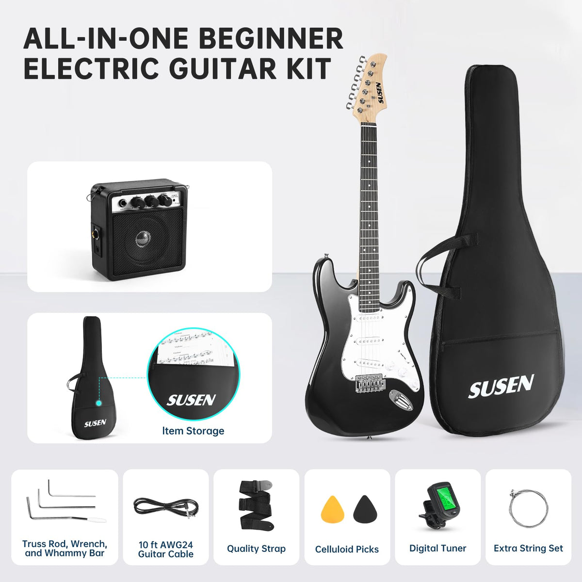 39 Inch Solid Full-size Electric Guitar with Amplifier Bag V512