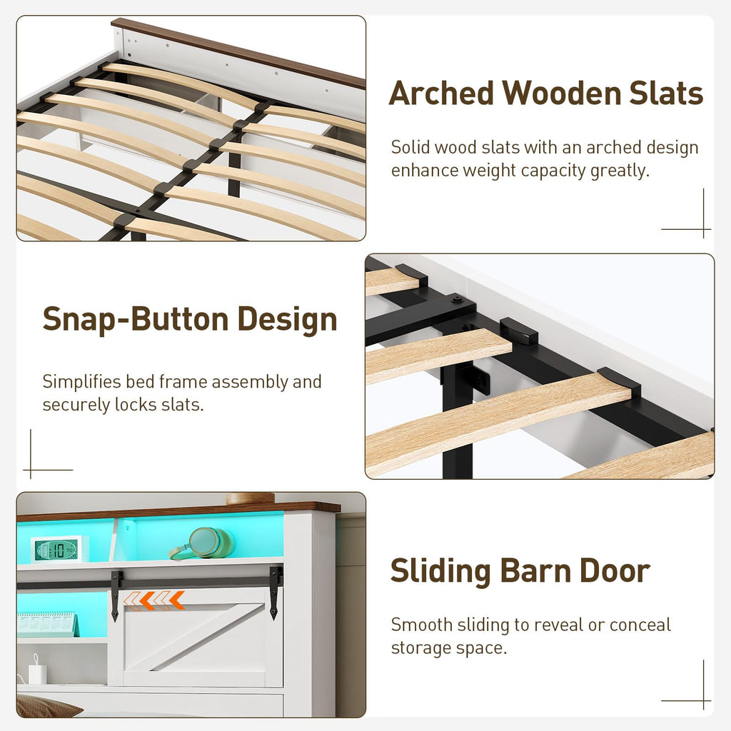 White and Walnut Full Size Storage Bed Frame D119