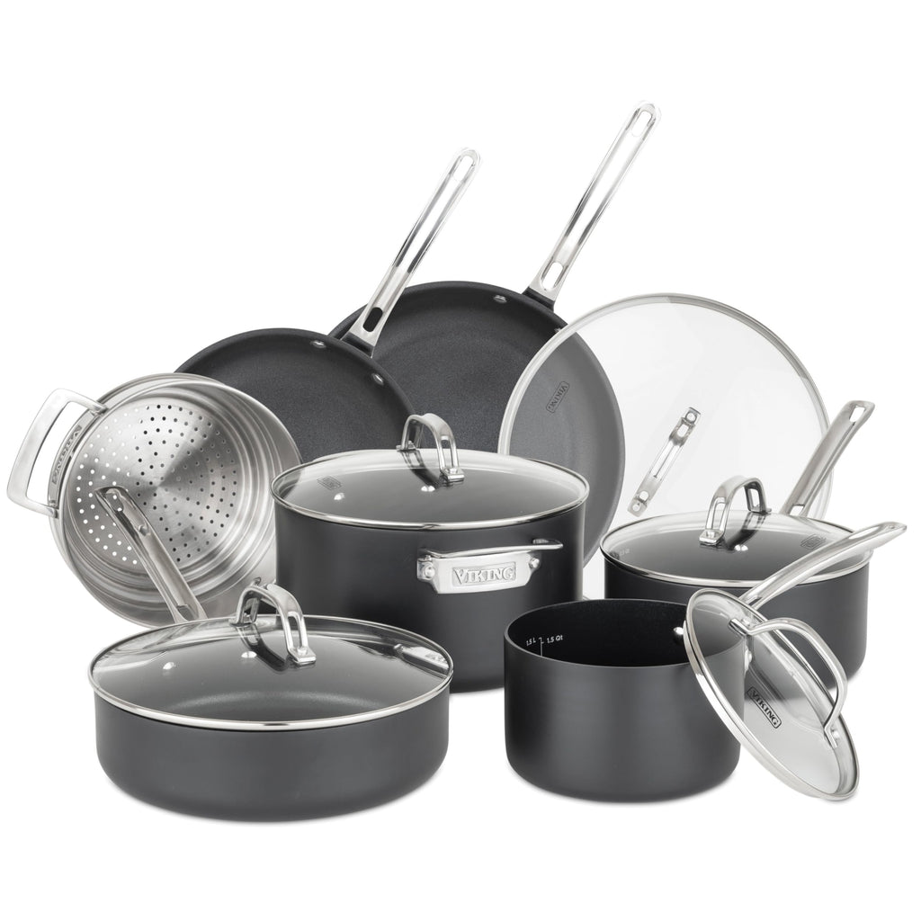 12 Piece Non Stick Hard Anodized Cookware Set with Glass Lids J685
