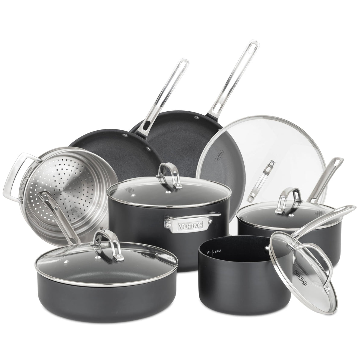12 Piece Non Stick Hard Anodized Cookware Set with Glass Lids J685