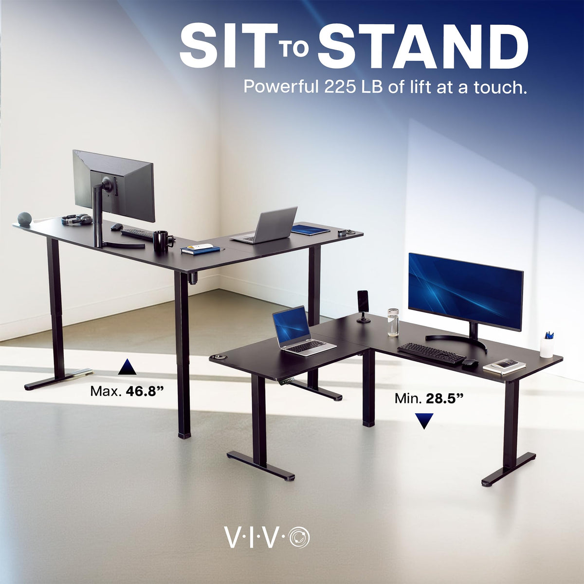 Black 75 x 63 in Corner Standing Desk K76686