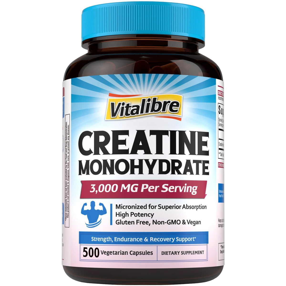 Creatine Monohydrate 3000 mg Micronized 500 Capsules O38399