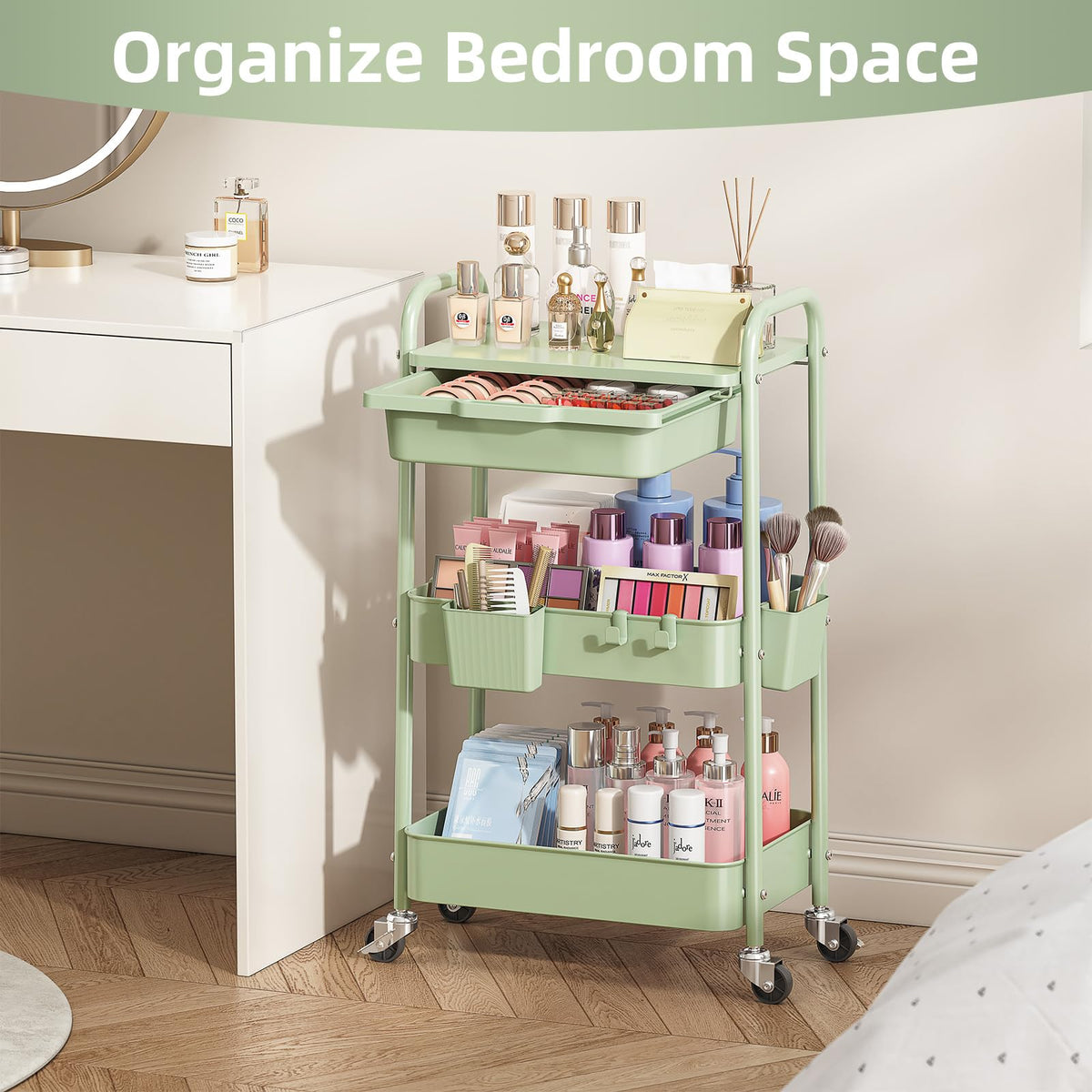 3 Tier Metal Rolling Cart with Drawer I36121