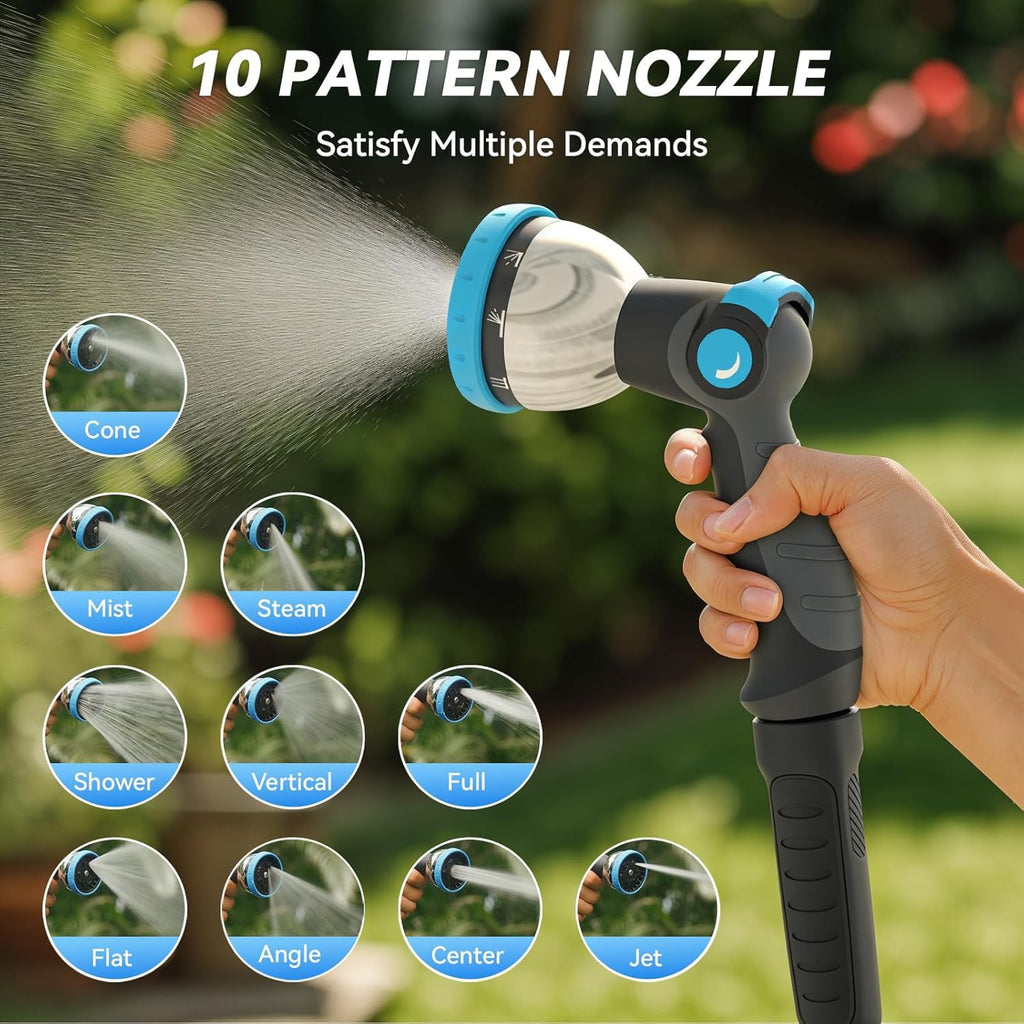 Retractable Garden Hose Reel, 5/8 in x 100 ft Wall Mount Heavy Duty with 10-Pattern Nozzle, Dark Grey U242