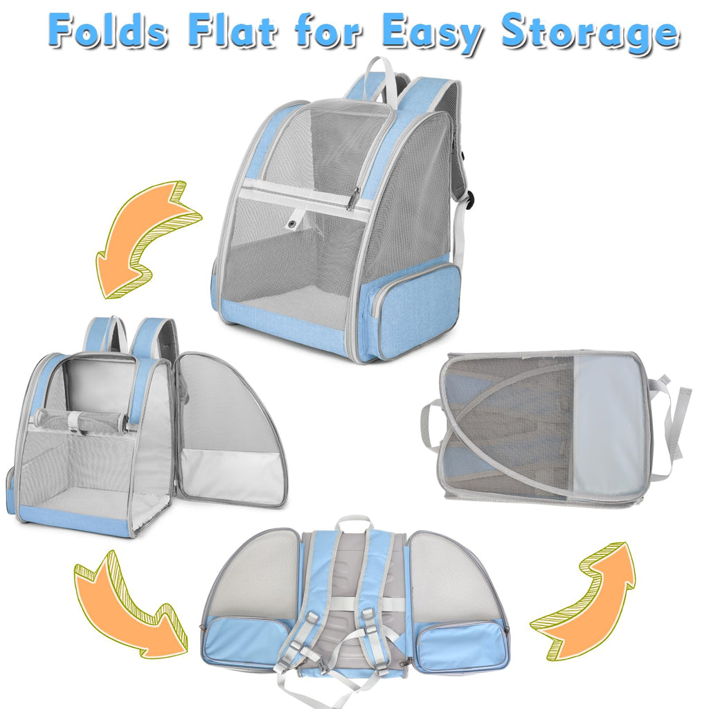Blue Collapsible Cat Backpack Carrier with Mesh A236780