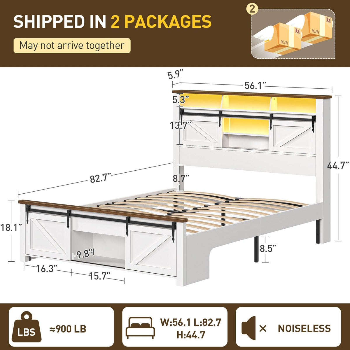 White and Walnut Full Size Storage Bed Frame D119
