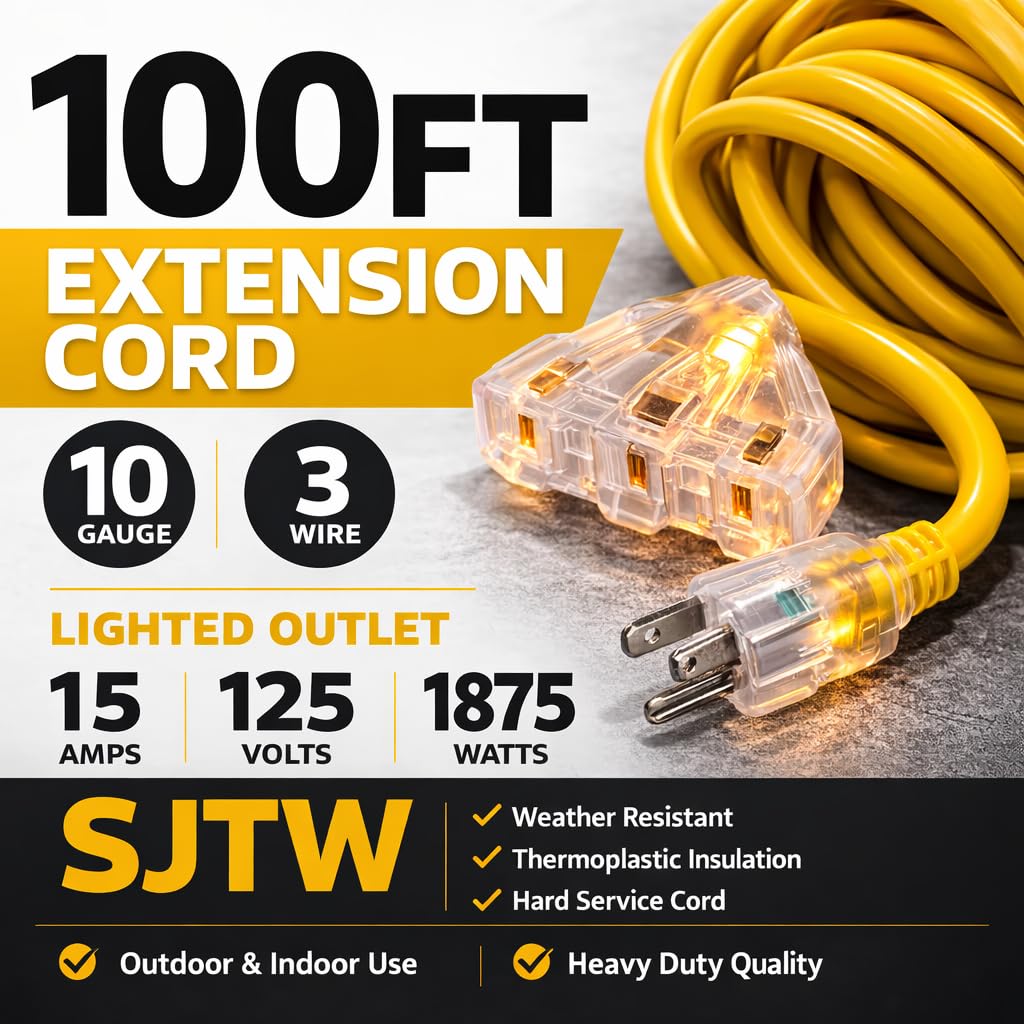 100 ft 10/3 Heavy Duty SJTW Outdoor Extension Cord Q369