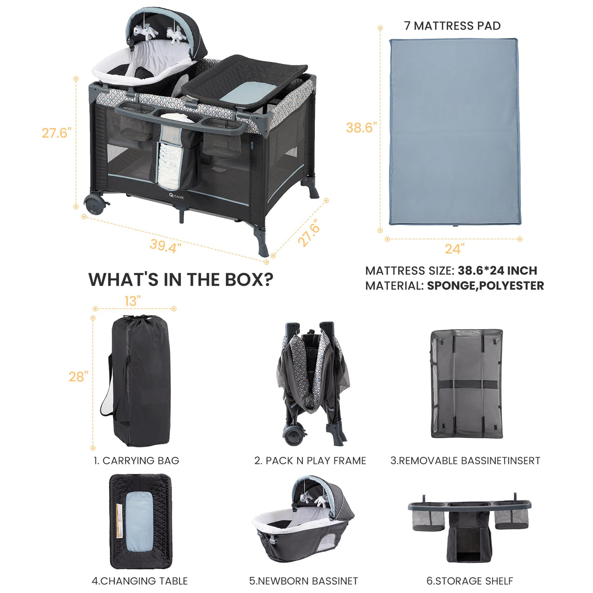 5 in 1 Foldable Baby Crib Playpen V7981