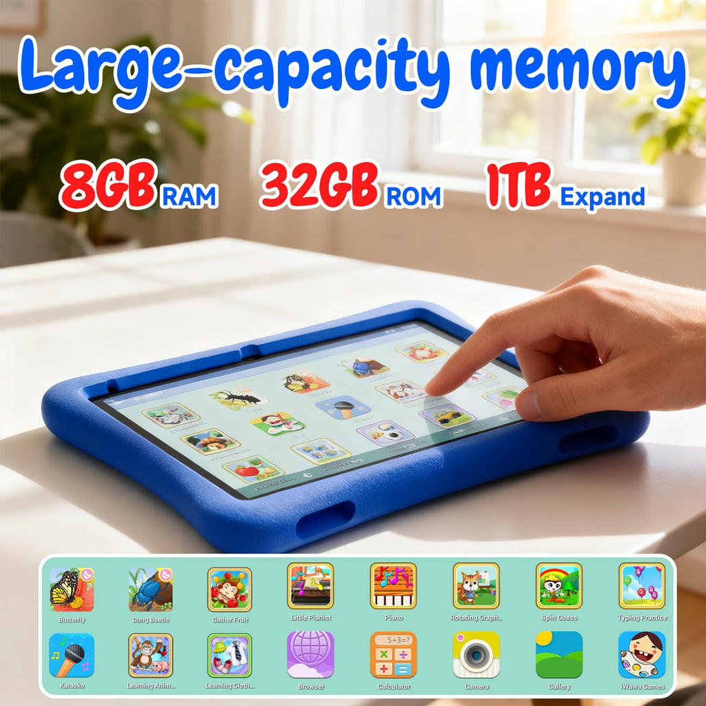 Kids Tablet 10 Inch Android 8GB RAM 32GB ROM Dual Camera 6000mAh with Case R91824